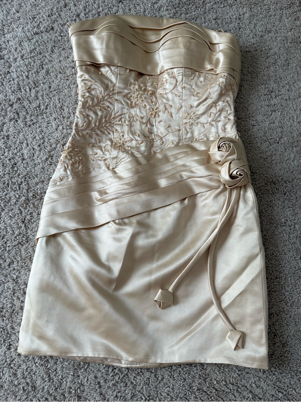 JJs House Strapless Satin Cocktail Dress in Champagne
